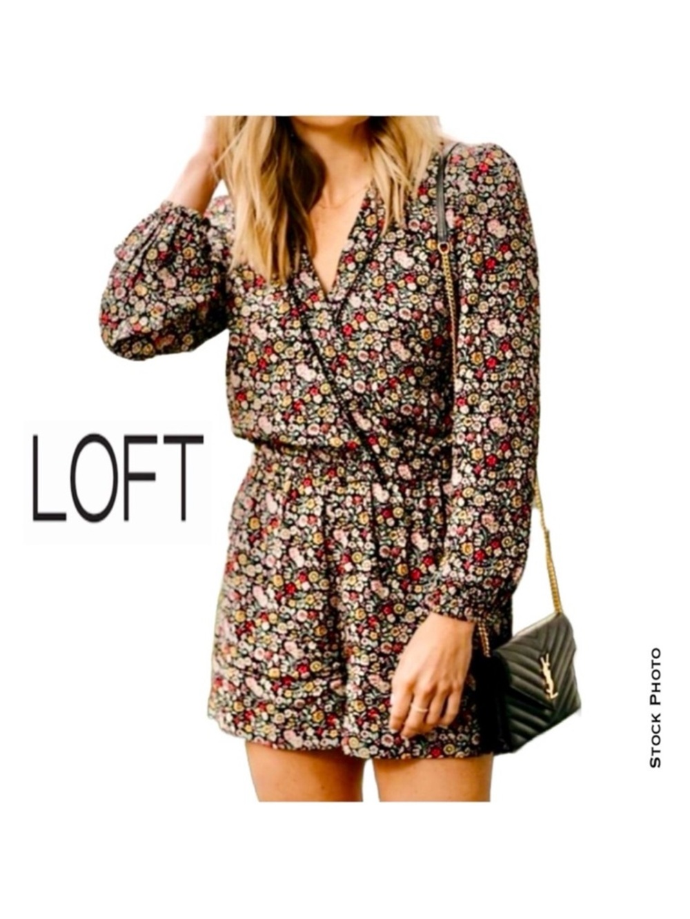 LOFT Floral Long Sleeve Lightweight Romper with Pockets (XS)